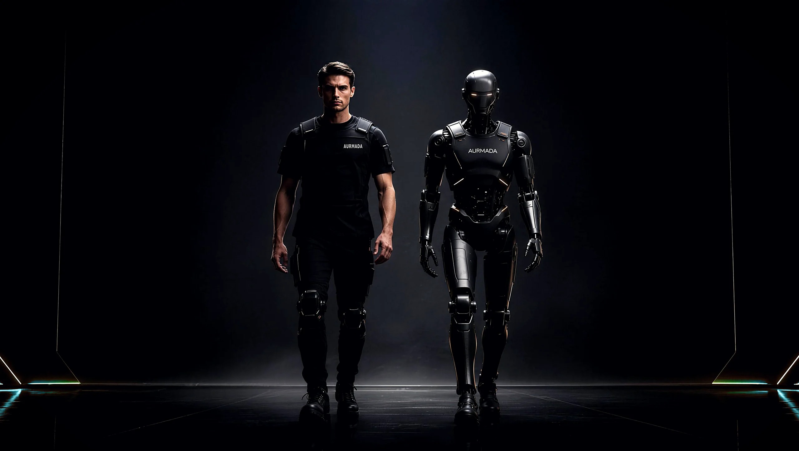 Aurmada, human operator and humanoid walking side by side